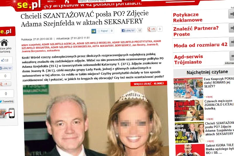 "Super Express" sugeruje, że poseł PO Adam Szejnfeld mógł być zamieszany w aferę z seksmodelkami?