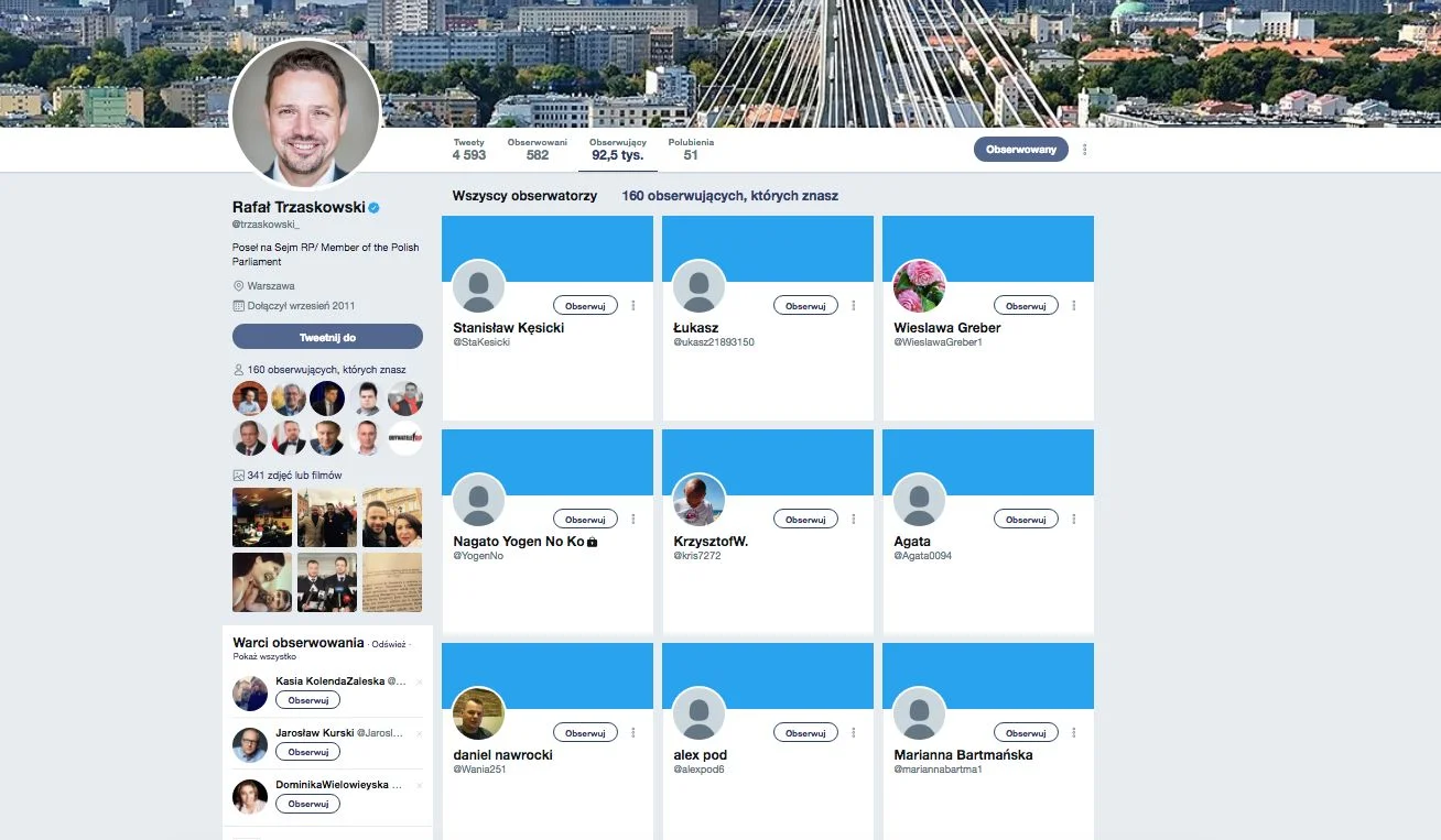 Rafałowi Trzaskowskiemu, kandydatowi PO na prezydenta Warszawy, w ostatnim czasie przybyło wielu obserwujących na Twitterze. W dużej mierze są to jednak boty.