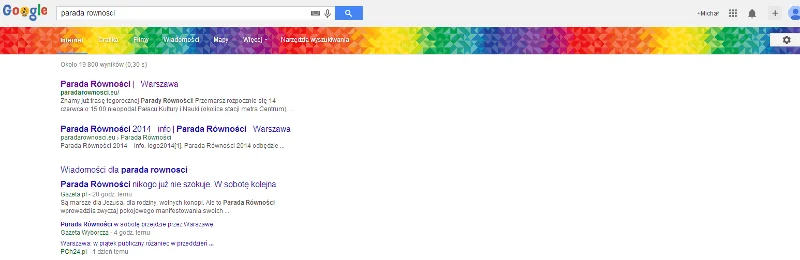 Tak wygląda Google po wpisaniu hasła "Parada Równości"
