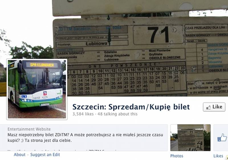 Na Facebooku działają strony na których gapowicze mogą nabyć bilety dzięki czemu unikną zapłacenia kary