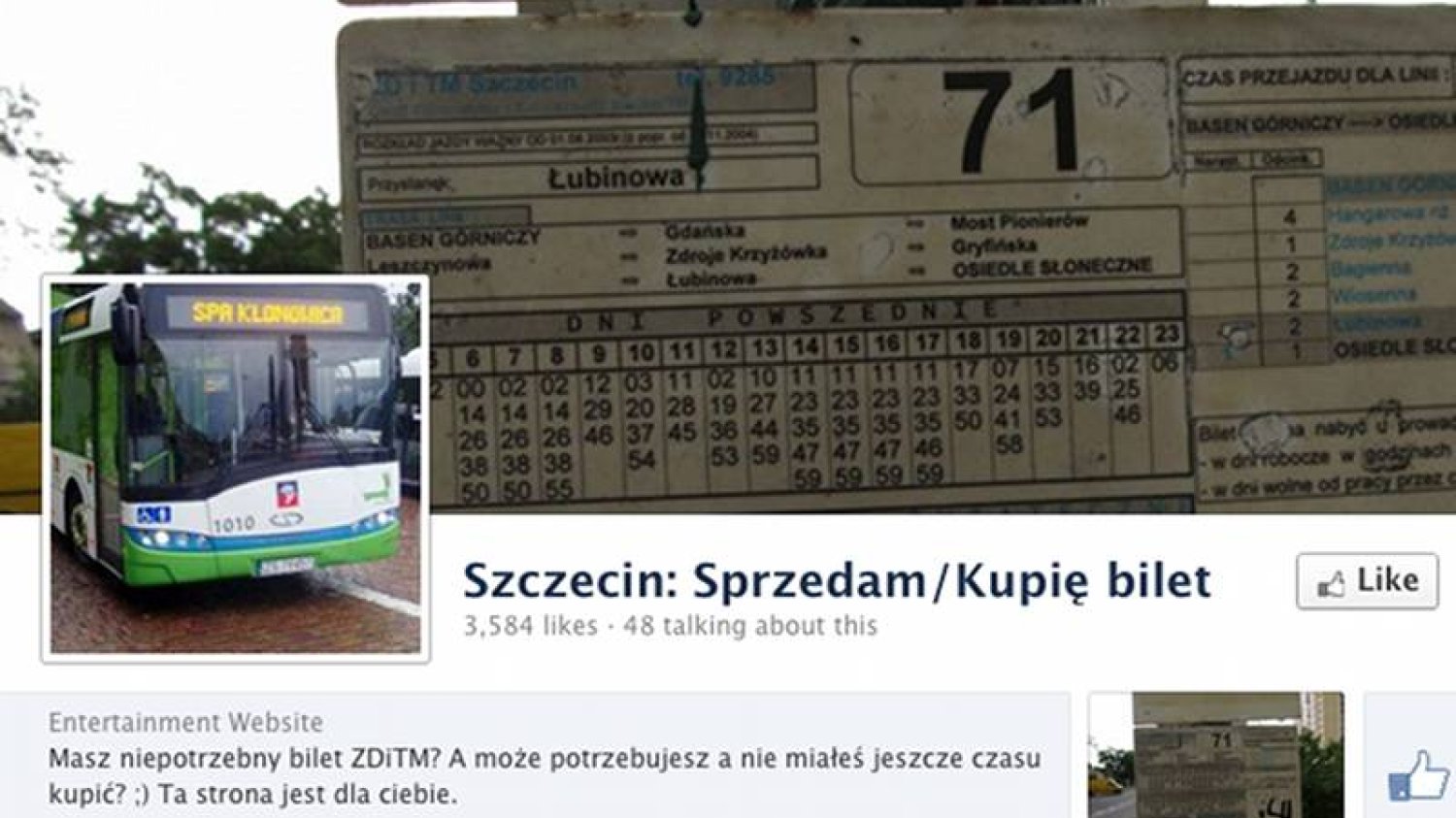 Na Facebooku działają strony na których gapowicze mogą nabyć bilety dzięki czemu unikną zapłacenia kary
