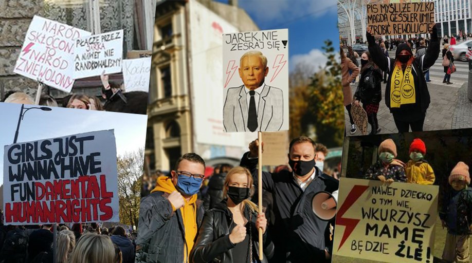 Kolaż z manifestacji Strajku Kobiet - Łódź i Polska 2020 r.