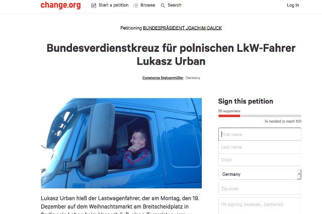 Petycja do prezydenta Niemiec (z godz. 7.21) o uhonorowanie polskiego kierowcy.