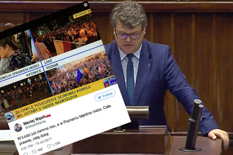 Maciej Wąsik PiS nie wierzył, że demonstracje pokazywane są na żywo. Bo w Poznaniu jest za jasno.