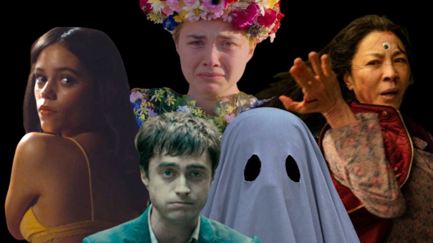Kadry z filmów: "Midsommar", "X", "Człowiek-scyzoryk", "Ghost Story" i "Wszystko wszędzie naraz"