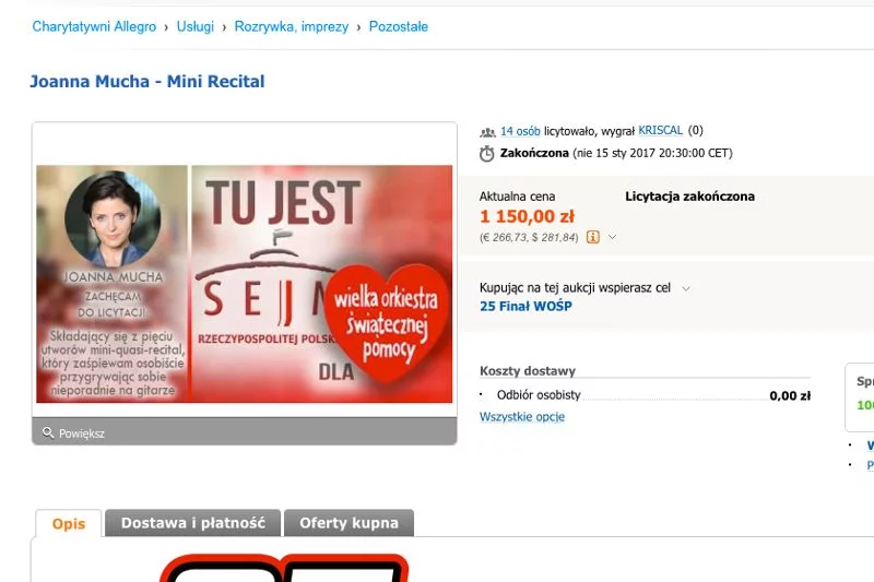 Za 1 150 zł sprzedano zaproszenie na recital Joanny Muchy