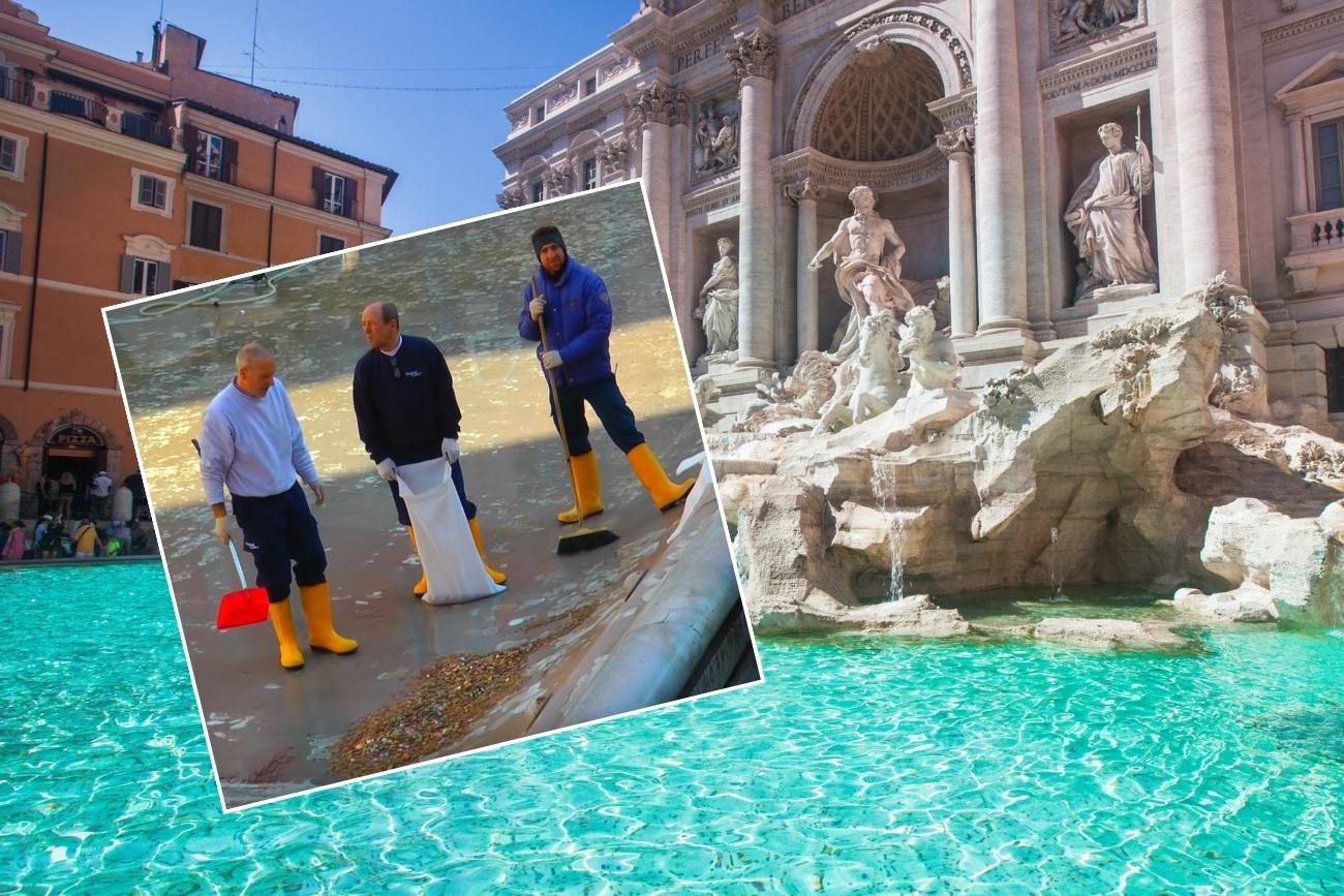 Czyszczenie fontanny di Trevi odbywa się zwykle rano, kiedy nie ma tam jeszcze zbyt wielu turystów