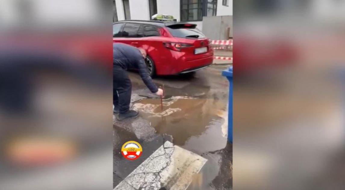 80-90 centymetrowa dziura na ulicy Biegańskiego w Łodzi.