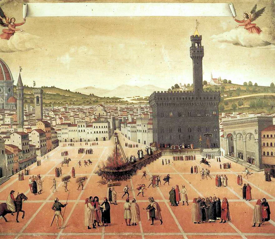 "Spalenie Savonaroli" (anonim., przypisywane Francesco Rosselliemu, ok. 1498)