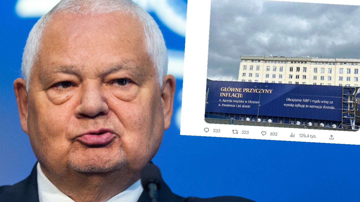 Adam Glapiński broni się przed krytyką. Kuriozalny napis na budynku NBP.