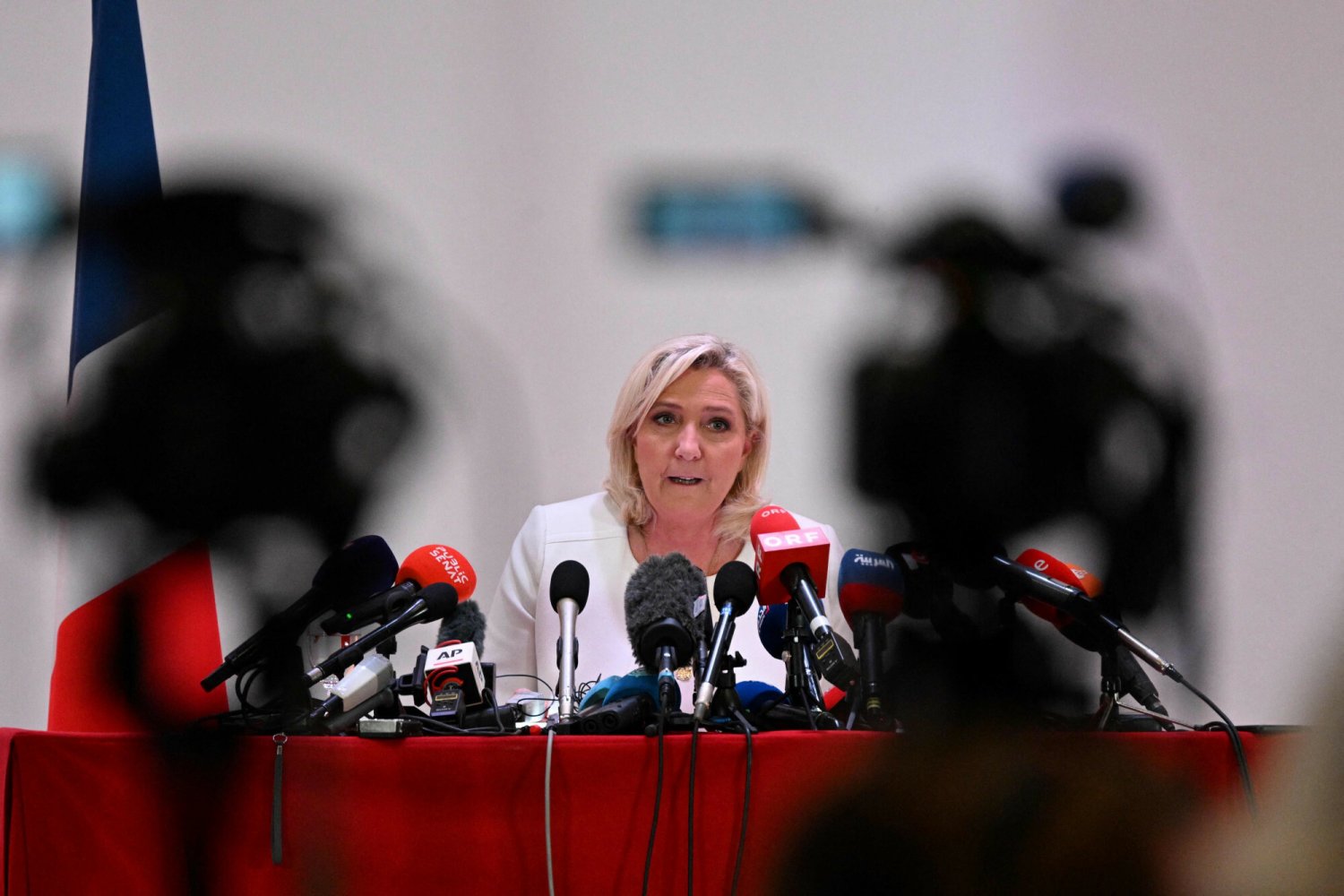 Na środowej konferencji prasowej Marine Le Pen brutalnie spacyfikowano młodą kobietę, która wniosła plakat ukazujący szefową Zjednoczenia Narodowego w towarzystwie Putina.