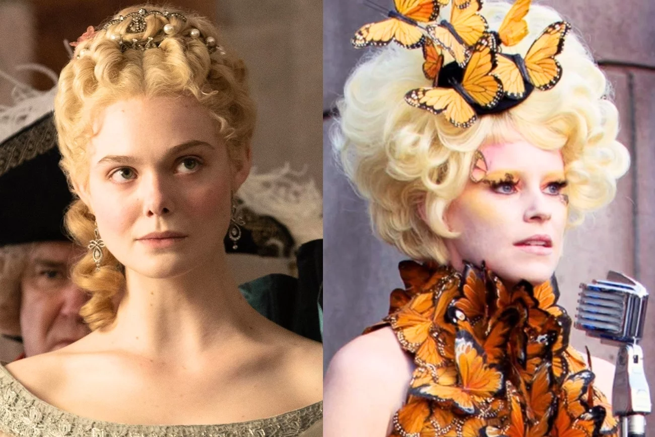 Elle Fanning w serialu "Wielka" i Elizabeth Banks jako Effie Trinket w filmie "Igrzyska śmierci: W pierścieniu ognia"