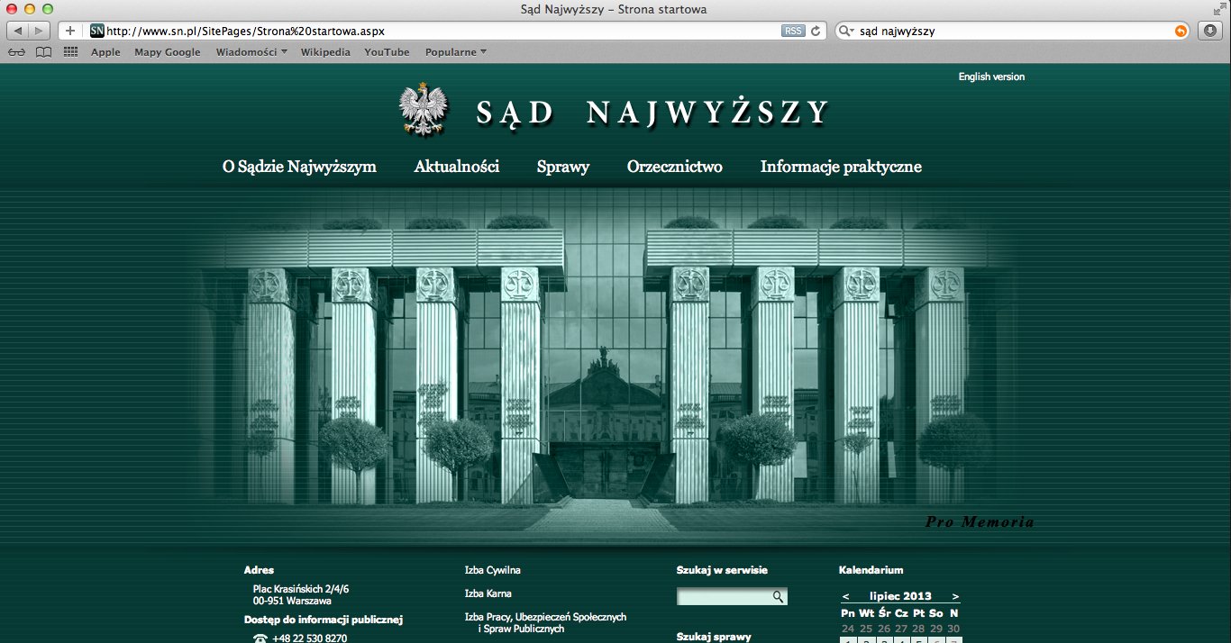 Zrzut ekranu strony www.sn.pl