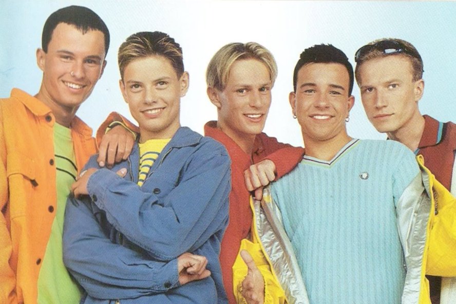 Okładka pierwszej płyty zespołu Just 5 "Kolorowe sny" (1997)