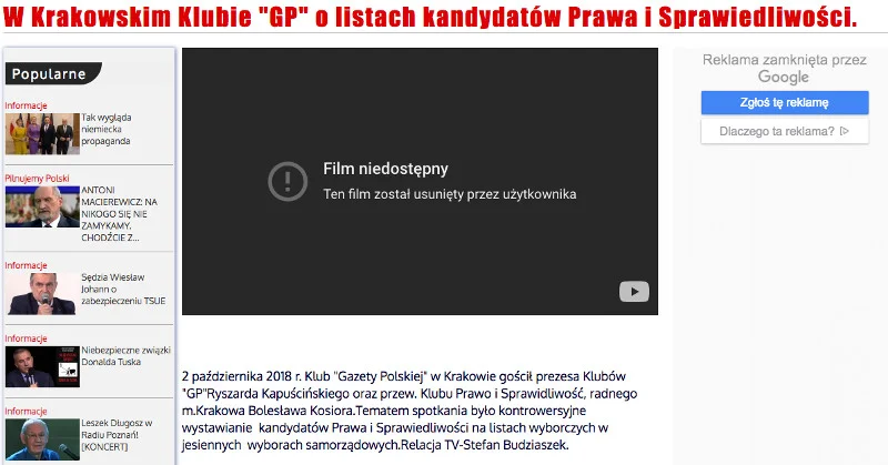 Film, który tuż przed wyborami samorządowymi wywołał burzę w krakowskim PiS, bo pokazał, jak głębokie są podziały w ugrupowaniu, został usunięty z internetu.