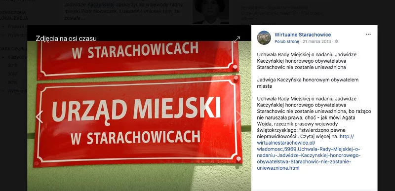 Jeden z radnych lewicy w 2013 r. próbował zaskarżyć decyzję o nadaniu Jadwidze Kaczyńskiej honorowego obywatelstwa Starachowic ze względu na tryb głosowania – bezskutecznie.