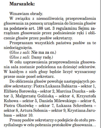 Zapis wyznaczenia sekretarzy podczas głosowania.