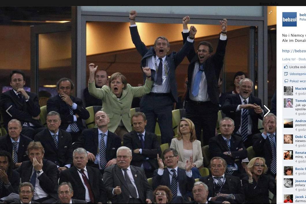Radość Angeli Merkel po bramce Niemców