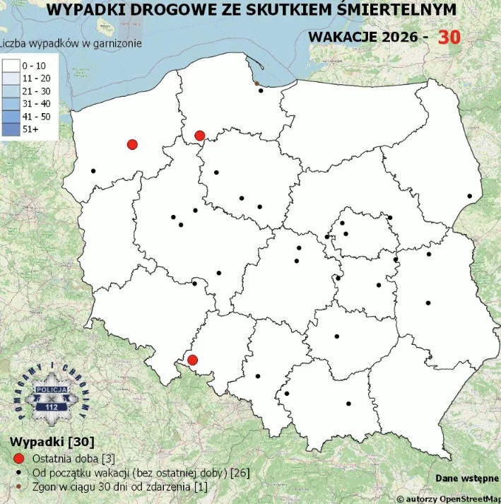 Polocyjna mapa wypadków na drogach