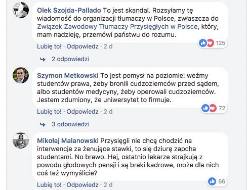 To tylko trzy komentarze – z prawie stu!