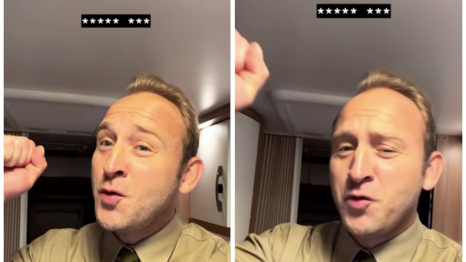 Borys Szyc nuci do kamery znaną melodię.