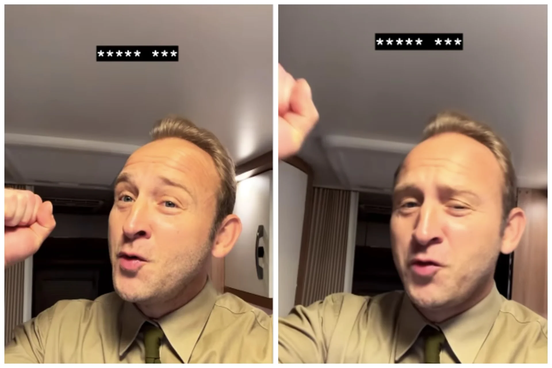 Borys Szyc nuci do kamery znaną melodię.