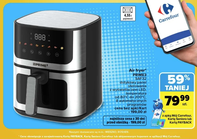 Air fryer za mniej niż 80 zł w Carrefour Strona nowej gazetki Carrefour z air fryerem za niecałe 80 zł