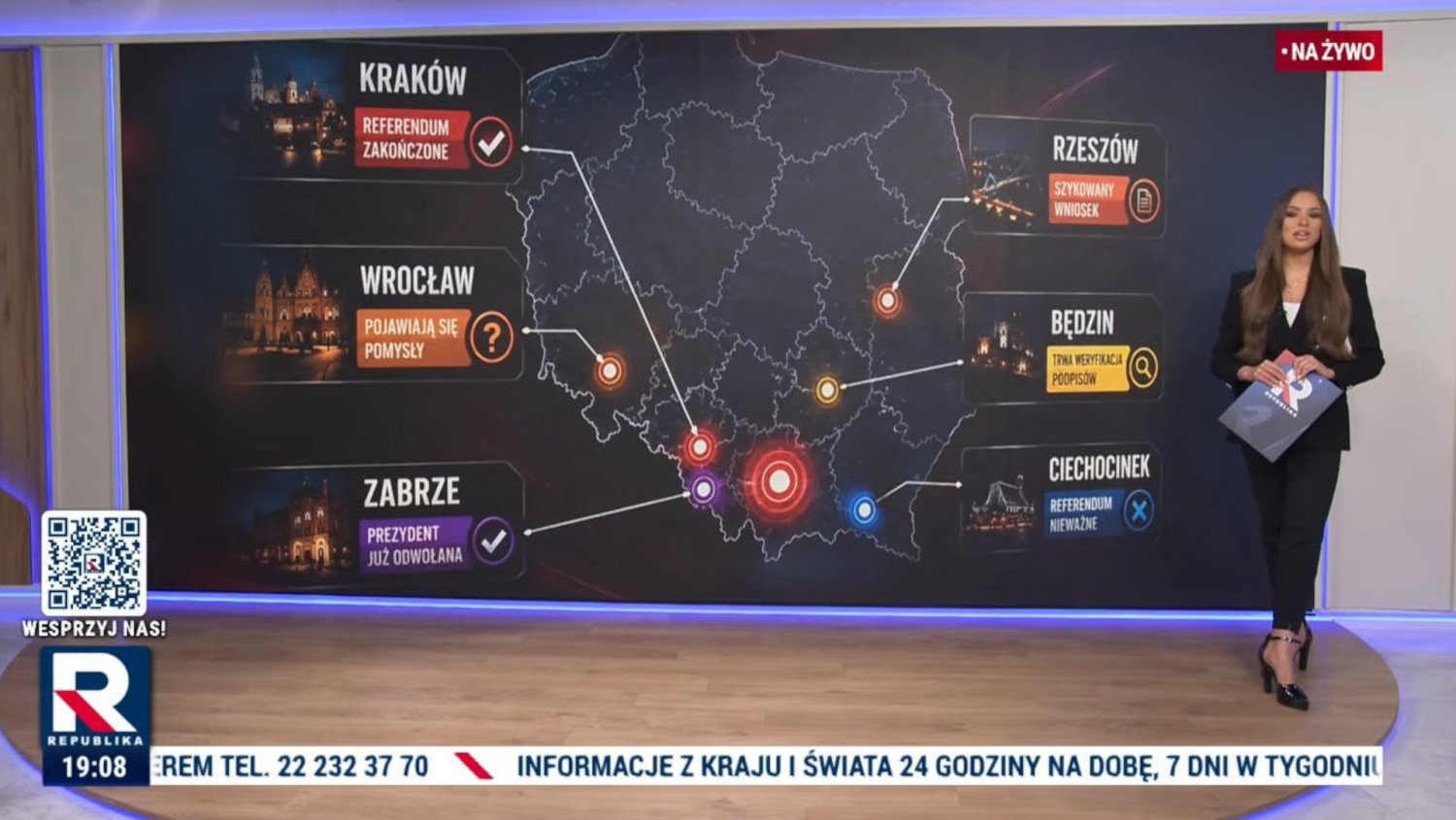 Mapa Polski w TV Republika żyje własnym życiem. Kraków na Śląsku to początek
