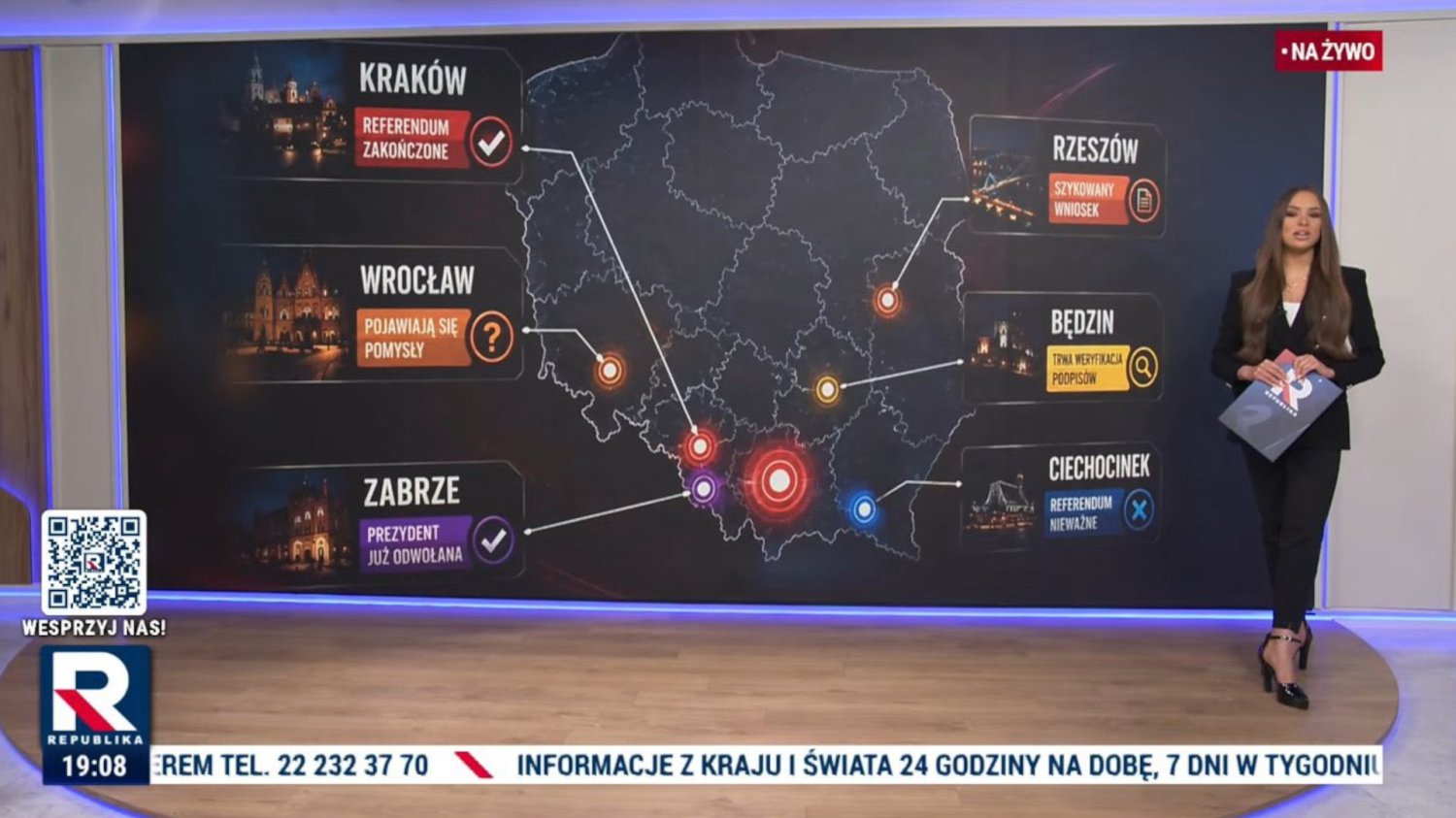 Wpadka na mapie Polski w TV Republika 2026 Mapa Polski według Telewizji Republika. Wpadka wywołała kpiące komentarze