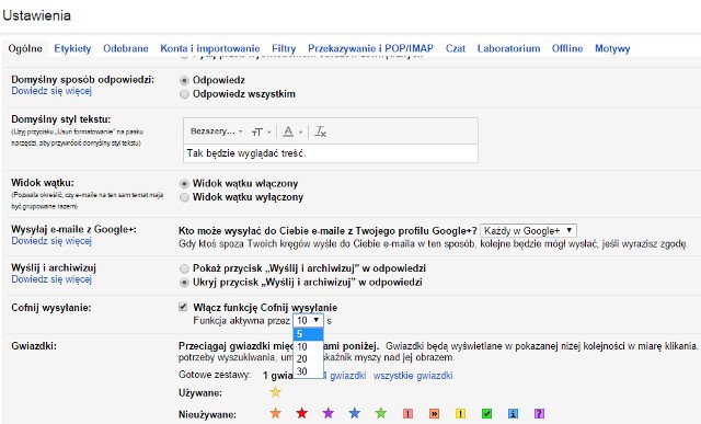 Opcja "Cofnij wysyłanie" pojawiła się w ogólnych ustawieniach Gmaila