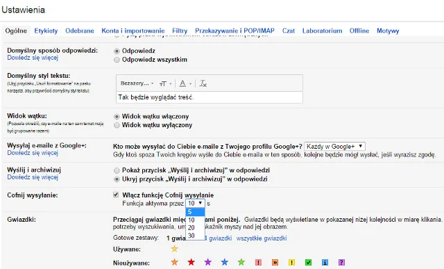 Opcja "Cofnij wysyłanie" pojawiła się w ogólnych ustawieniach Gmaila