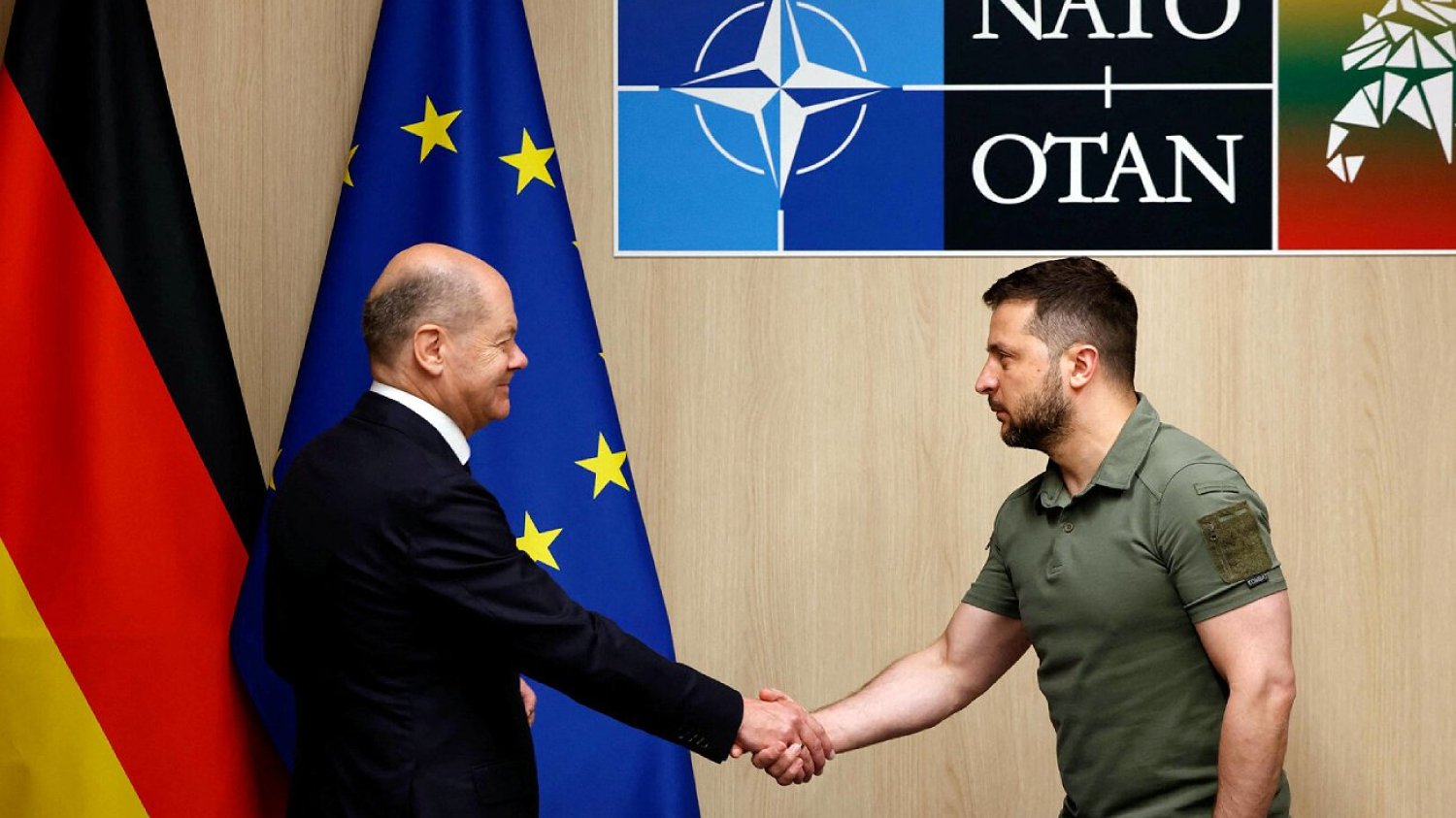 Kanclerz Niemiec Olaf Scholz i prezydent Ukrainy Wołodymyr Zełenski