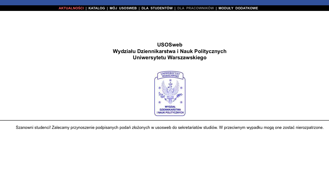 Tak wygląda strona główna USOS-a Uniwersytetu Warszawskiego.
