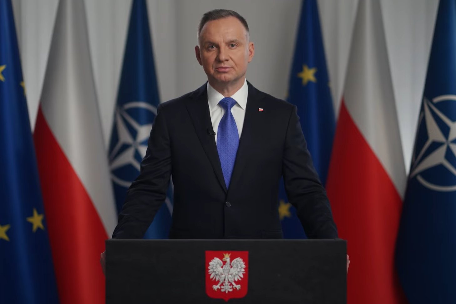 Andrzej Duda podczas wygłaszania orędzia