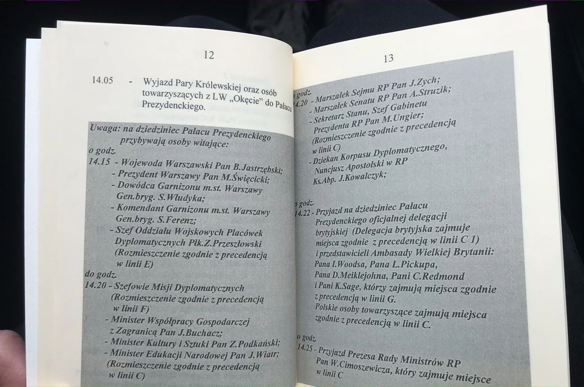 Fragment programu królewskiej wizyty (poniedziałek 25 marca). Archiwum prywatne Jerzego Dziewulskiego.