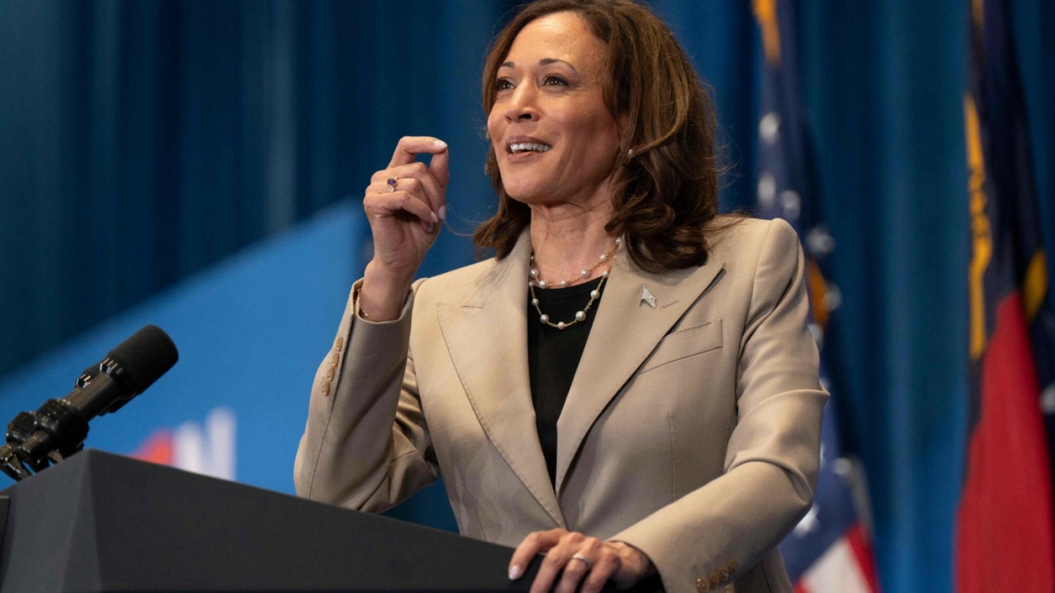 Kamala Harris podczas spotkania wyborczego w Karolinie Północnej (18 lipca). Kamala Harris podczas spotkania wyborczego w Karolinie Północnej (18 lipca).