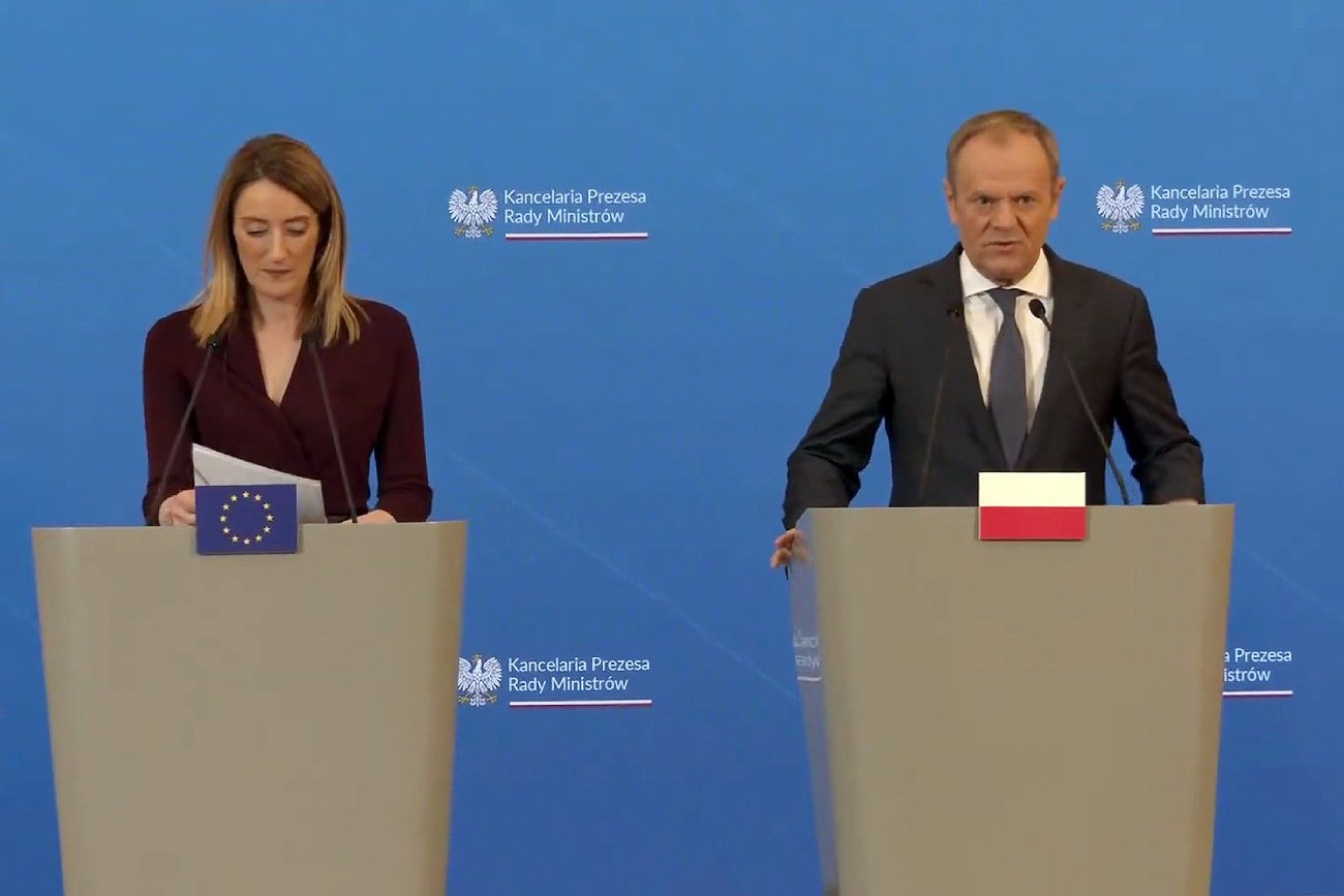 Premier Donald Tusk spotkał się w Warszawie z przewodniczącą PE Robertą Metsolą.