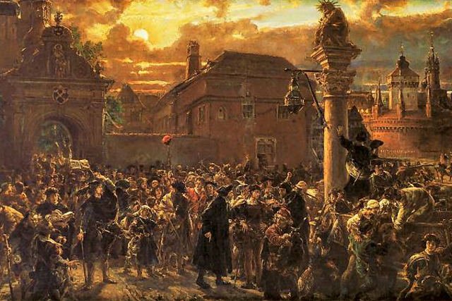 Fragment obrazu Jana Matejki "Wyjście żaków z Krakowa w roku 1549"