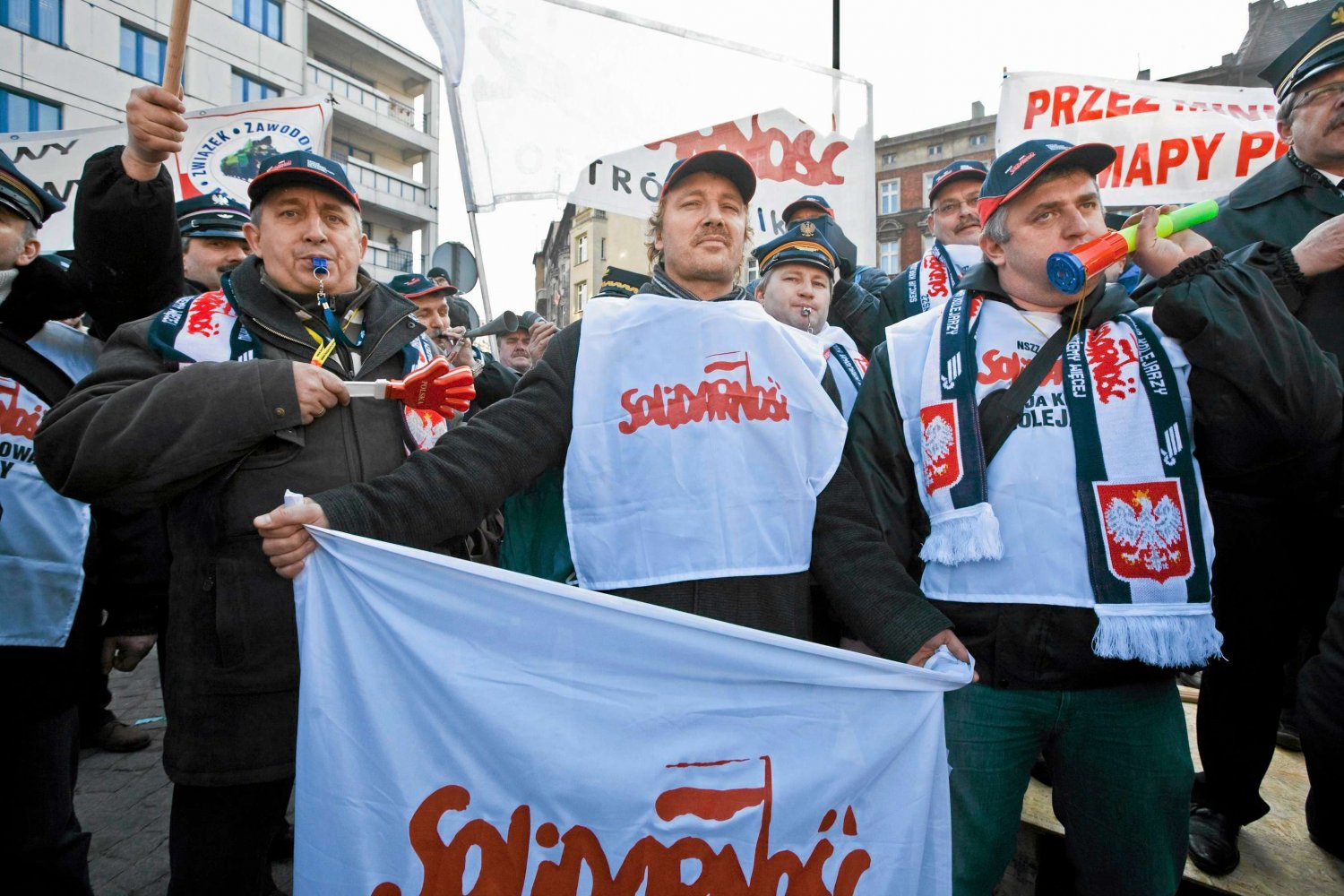 Protest kolejarzy w Katowicach