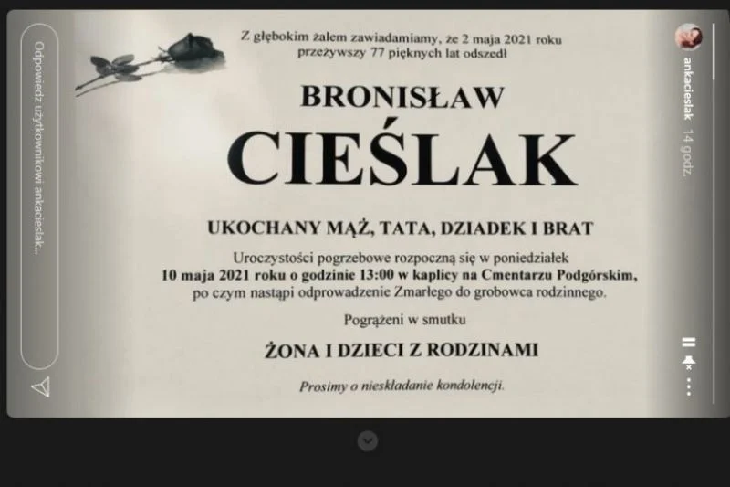 Nekrolog Bronisława Cieślaka.