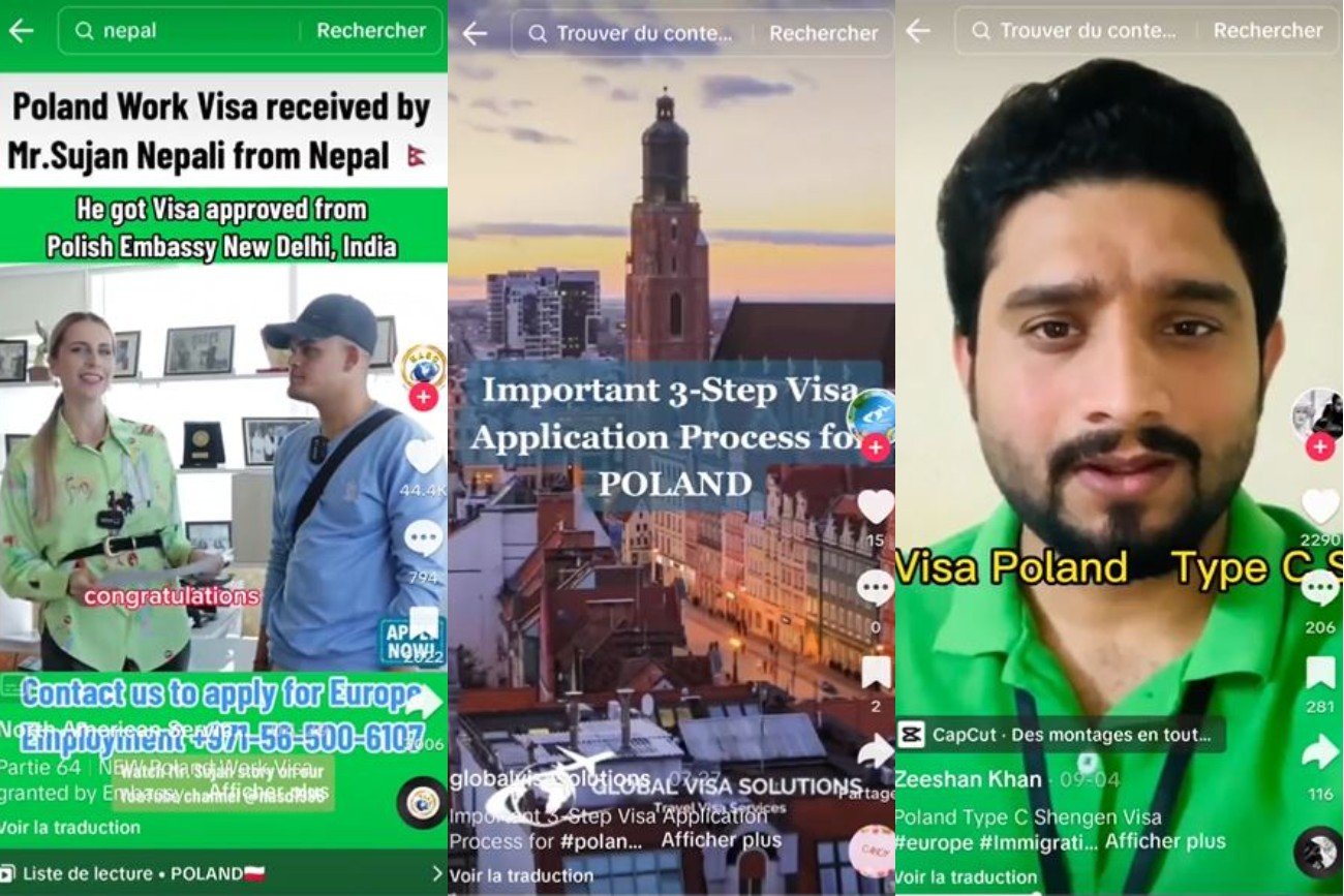 Po wpisaniu hasztagów "poland visa" i "poland permit" pojawiają się filmy, na których mieszkańcy Bliskiego Wschodu, Azji i Afryki instruują siebie nawzajem, jak można szybko i łatwo dostać się do Polski.