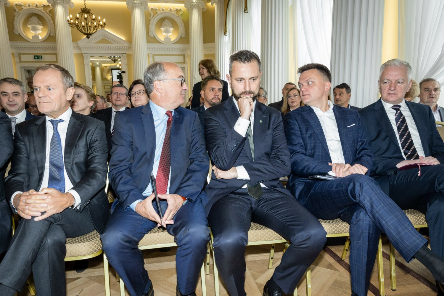 Liderzy opozycji w Polsce: Donald Tusk, Włodzimierz Czarzasty, Władysław Kosiniak-Kamysz, Szymon Hołownia i Jarosław Gowin.