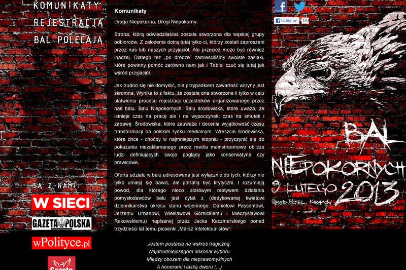 Prawicowi dziennikarze organizują "Bal Niepokornych".