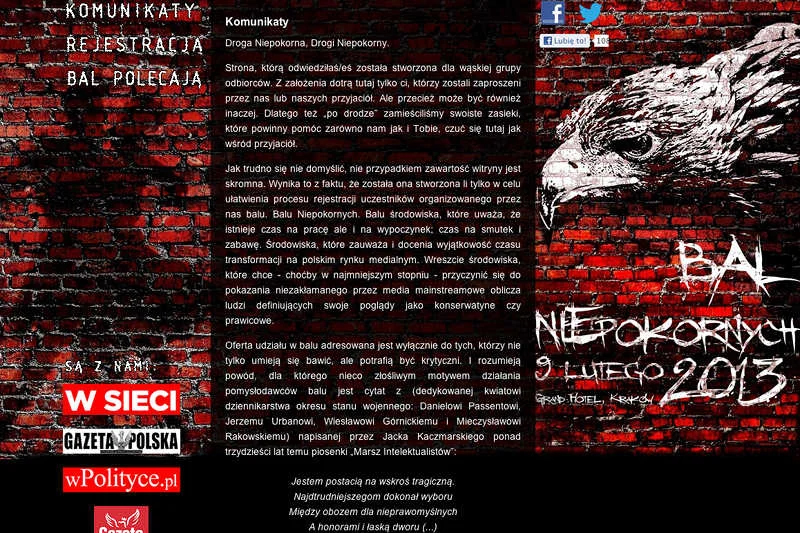 Prawicowi dziennikarze organizują "Bal Niepokornych".