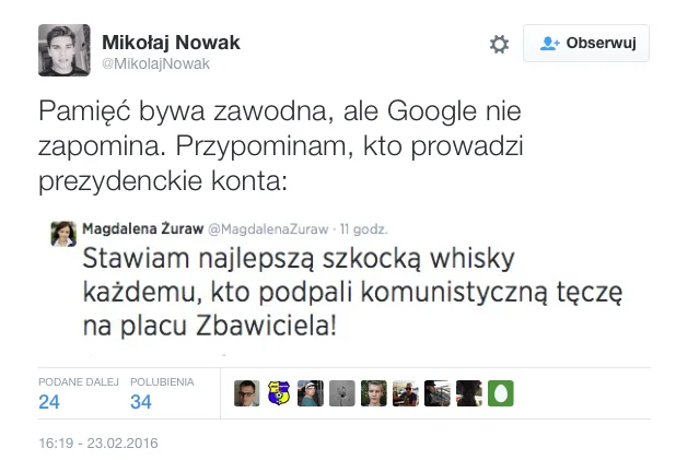 Ten wpis pracownica Dudy opublikowała na swoim koncie na długo przed jego zwycięstwem wyborczym