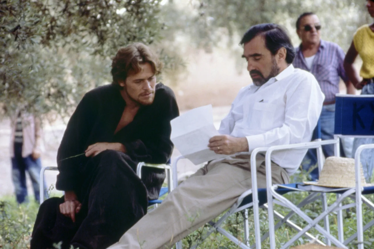 Willem Dafoe i Martin Scorsese na planie filmu "Ostatnie kuszenie Chrystusa".