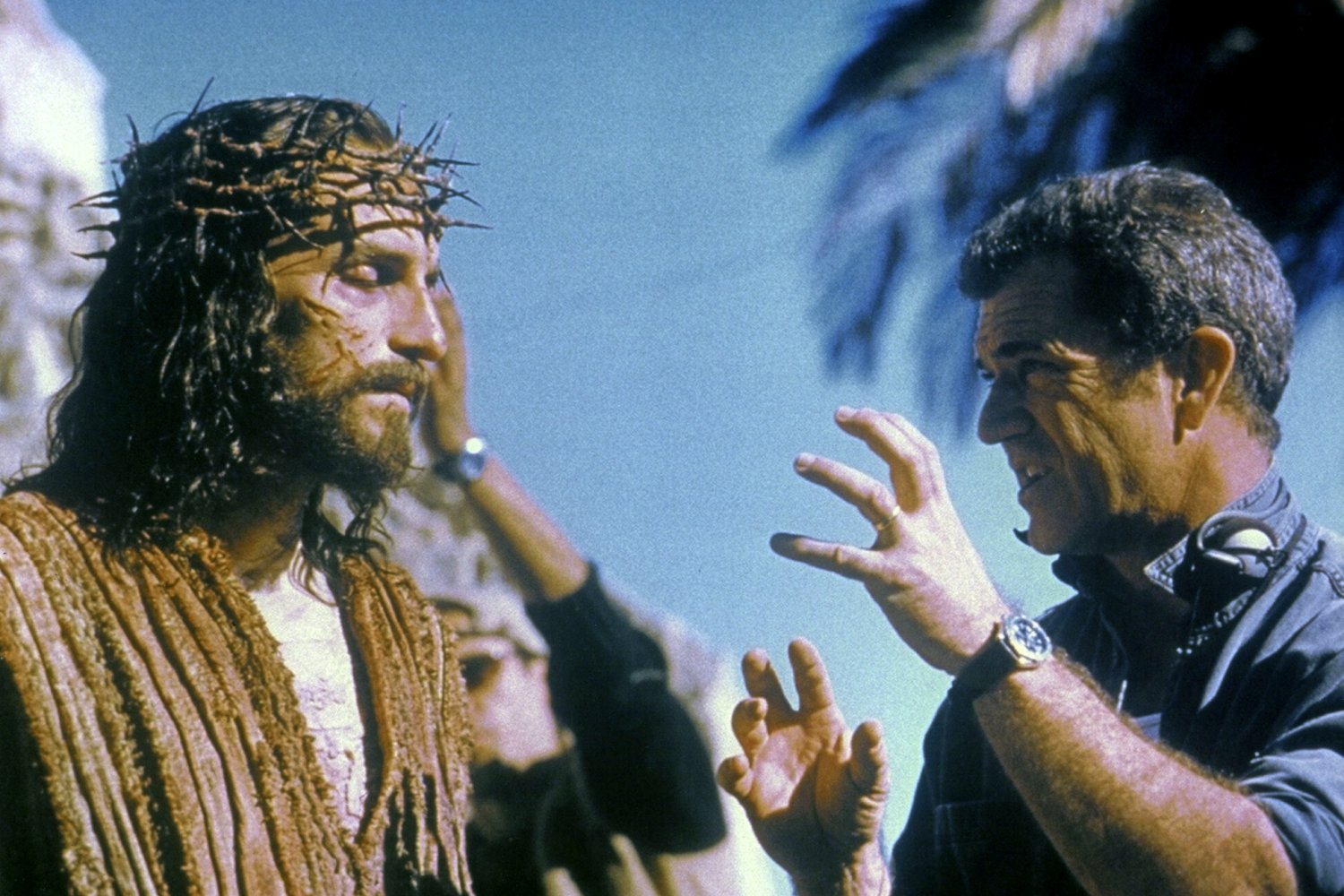 Jim Caviezel i Mel Gibson na planie filmu "Pasja".