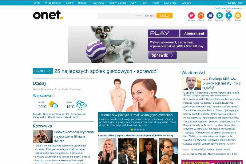 Strona tytułowa portalu onet.pl