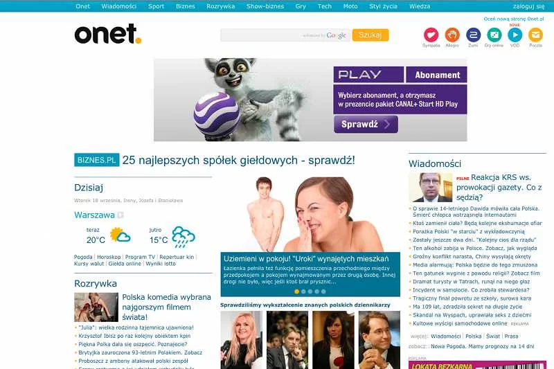 Strona tytułowa portalu onet.pl