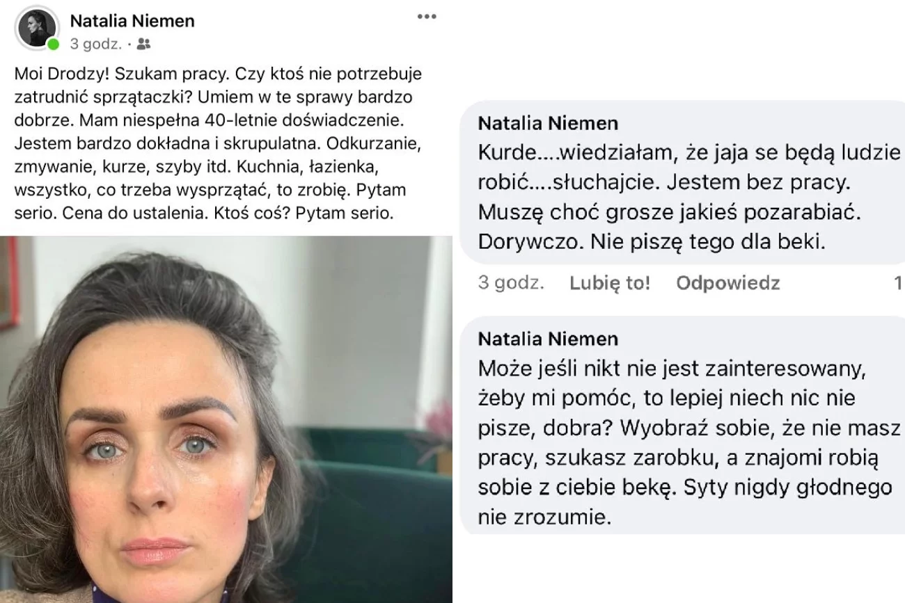 Natalia Niemen szukała pracy jako sprzątaczka. "Nie piszę tego dla beki"